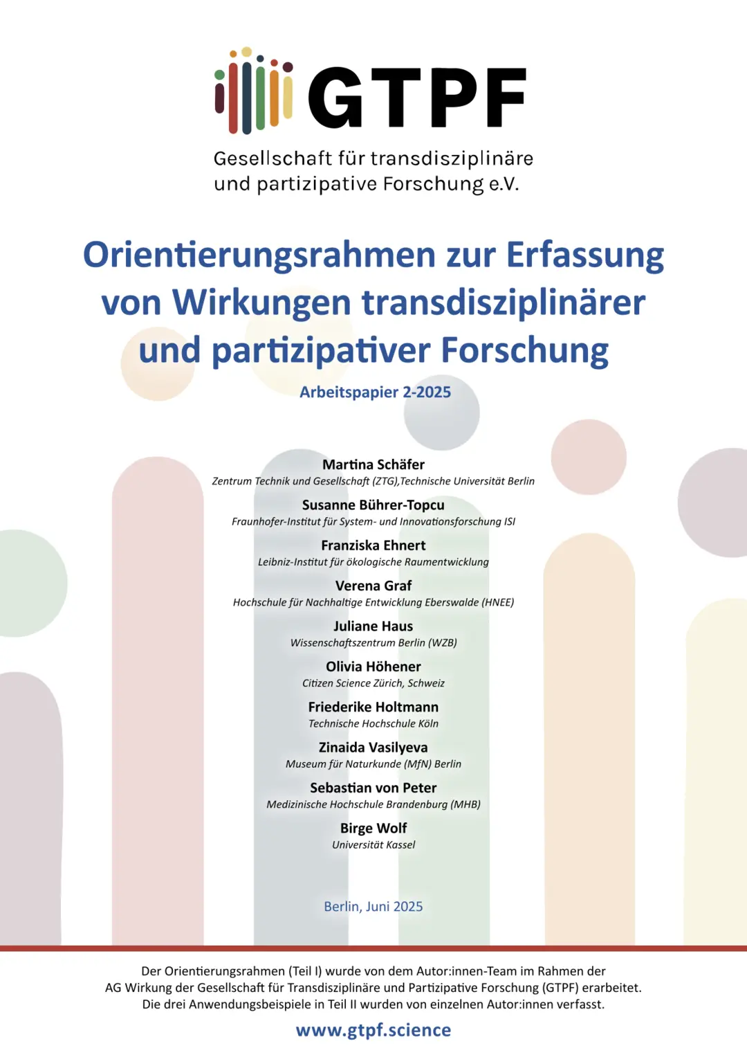 Cover: GTPF-Arbeitspapier 2-2025 "Orientierungsrahmen zur Erfassung von Wirkungen transdisziplinärer und partizipativer Forschung" 
